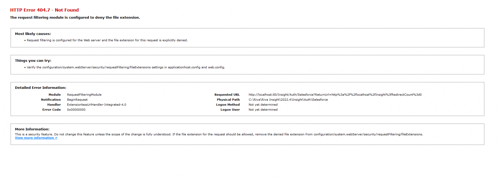 The request filtering module is configured to deny the file extension.png